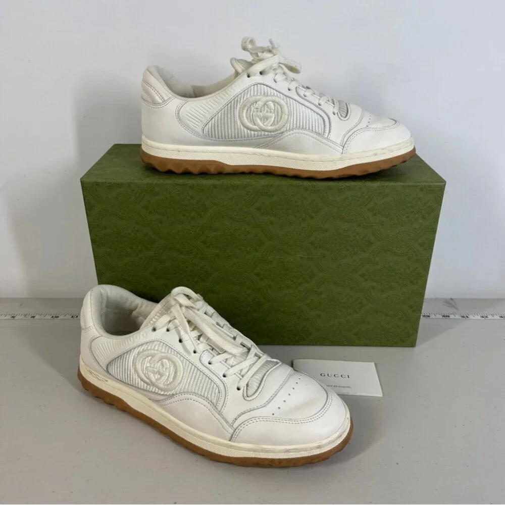 Gucci Ivory MAC 80 Leather Sneakers Size 7 Unisex Embroidered GG Logo Luxury